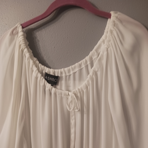 Final $12 Ashro "Semi Sheer Blouse W/Ruffled Hemline & 3/4 Sleeves" Sz. 18 Ivor… - Picture 8 of 9
